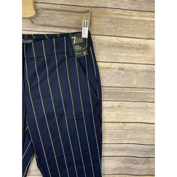7th Avenue NY&CO Size 2 NWT Slim Ankle Pant Stretch Stripe Flat Front Blue - Picture 4 of 10